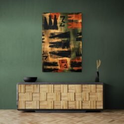 Tableau Africain Abstrait mur vert.jpg