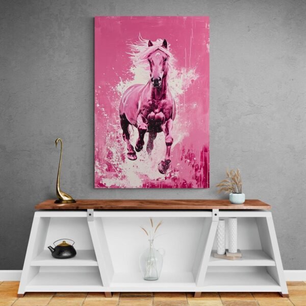 Tableau Cheval Rose mur gris.jpg