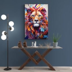 Tableau Lion Abstrait mur bleu.jpg