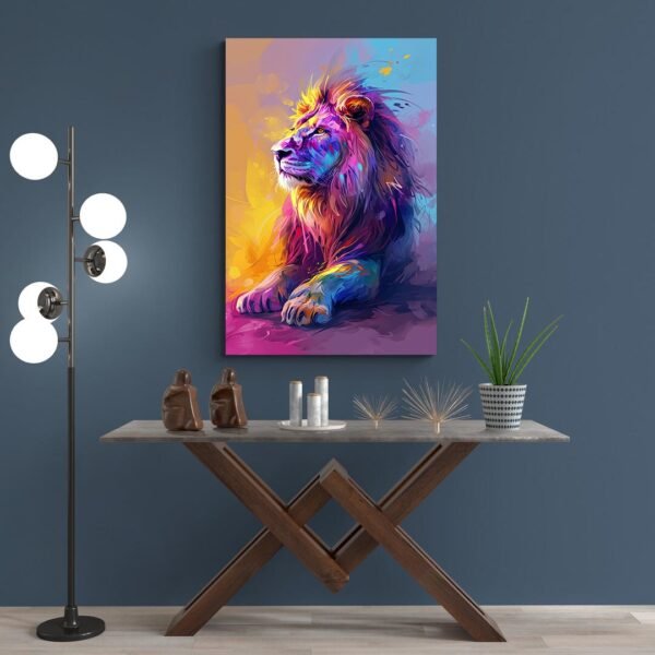 Tableau Lion Colore mur bleu.jpg