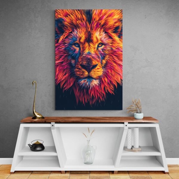 Tableau Tete de Lion Multicolore mur gris.jpg