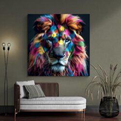 Tableau tete de lion Colore canape.jpg