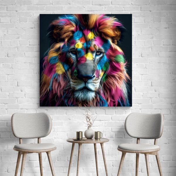 Tableau tete de lion Colore salon et chaises.jpg