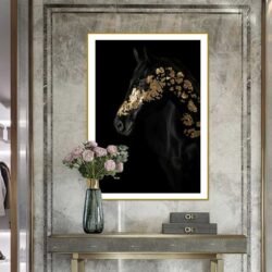 tableau deco cheval noir et or.jpg